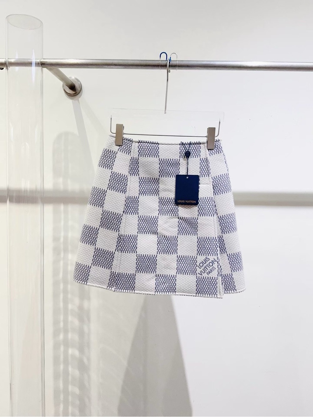 Louis Vuitton White and Navy Check A-Line Mini Skirt